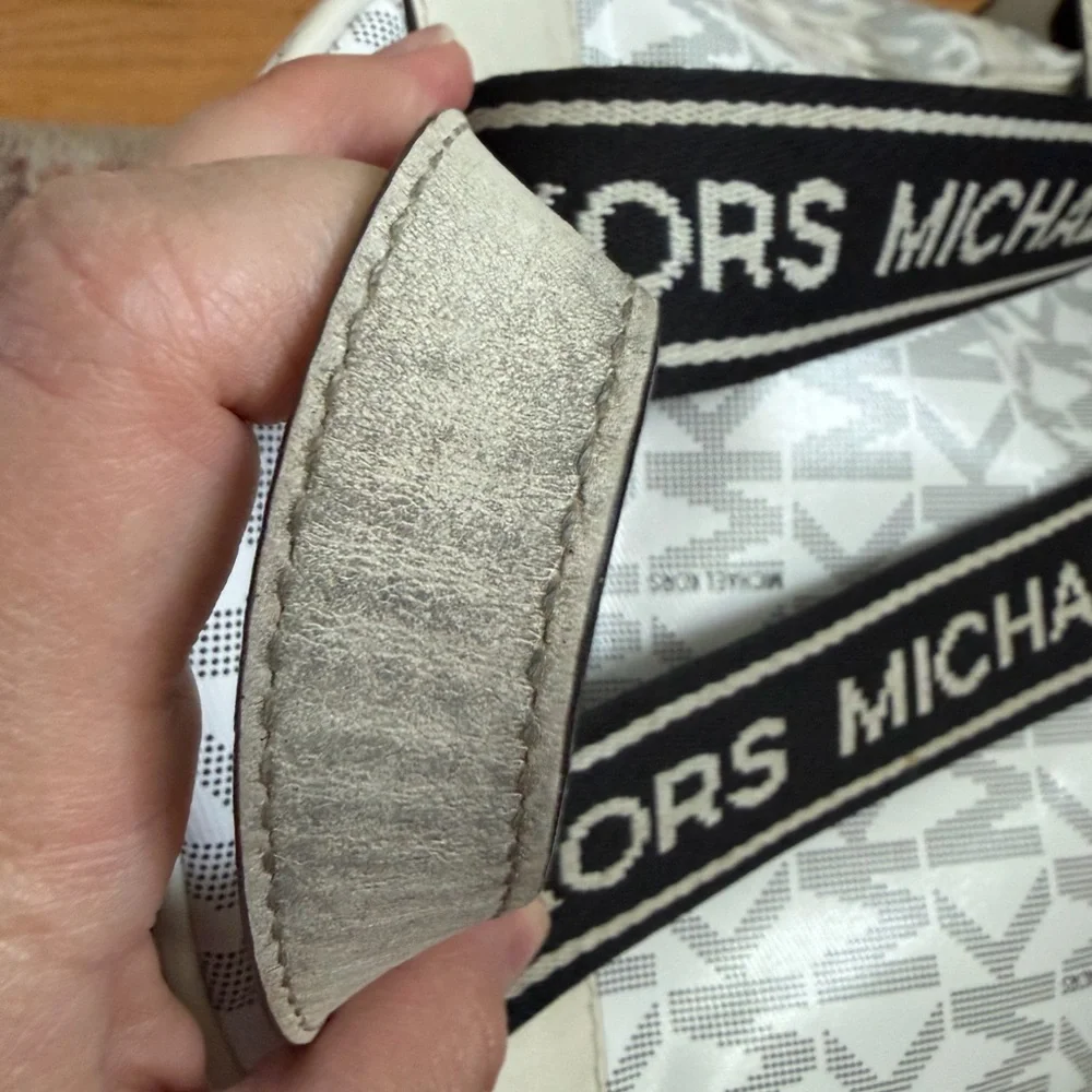 Michael Kors White MK Logo Mini Backpack with Silver Hardware